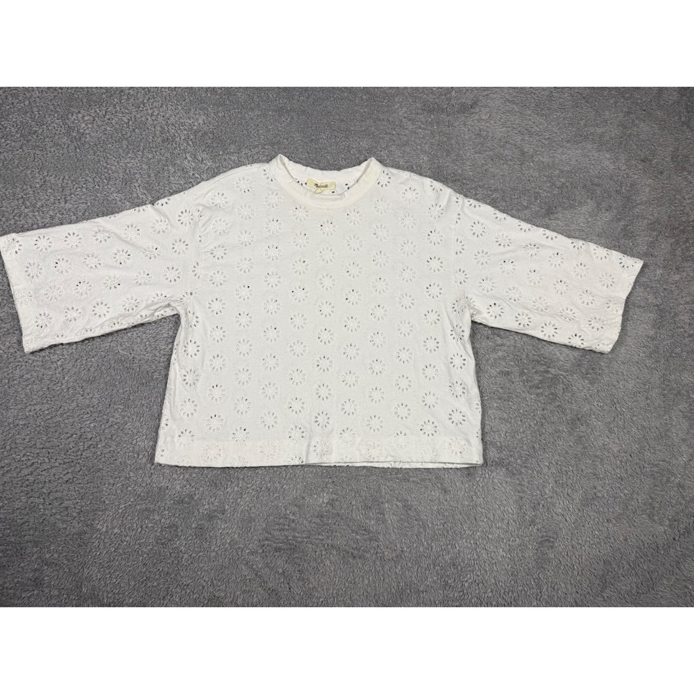 Madewell Eyelet Top Womens XS White Good Boho Floral‎ Cutout Boxy Summer Tee